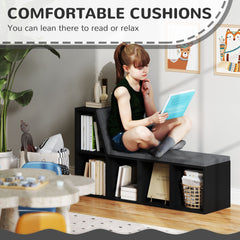 Multi-Purpose Bookshelf with 5 Cubes, 5-Cubby Bookcase with Cushioned Reading Nook and Storage Shelves, Blue