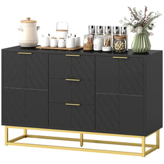 47" Storage Cabinet with Doors, Adjustable Shelves, 3 Drawers, Metal Legs for Kitchen Storage, Home Use, White