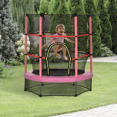 55" Kids Trampoline with Enclosure Net for Indoor/Outdoor, Trampoline for Boys and Girls Age 3-6 Years, Red