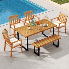 Acacia Wood Outdoor Bench 48 Inch Long Patio Dining Bench-Set of 2