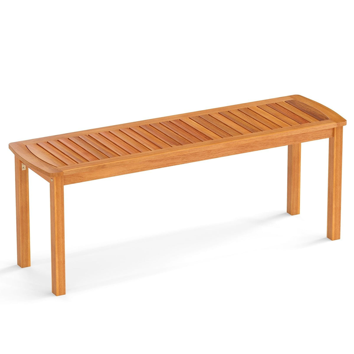 Acacia wood outdoor bench with slatted seat for garden
