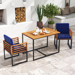Acacia and Metal Outdoor Armchairs, Set of 2, Navy Seat and Back Cushions, Rated 400 lb Each