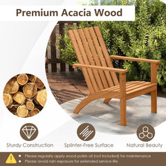 Acacia Wood Patio Adirondack Chair with Inclined Seat and High Backrest for Porch-Natural