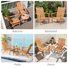 Acacia Wood Patio Adirondack Chair with Inclined Seat and High Backrest for Porch-Natural