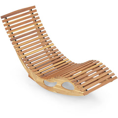 Acacia Wood Rocking Sun Lounger with Slatted Ergonomic Seat, 350 lb