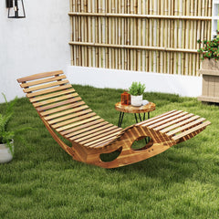 Acacia Wood Rocking Sun Lounger with Slatted Ergonomic Seat, 350 lb
