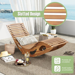 Acacia Wood Rocking Sun Lounger with Slatted Ergonomic Seat, 350 lb