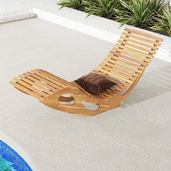 Acacia Wood Rocking Sun Lounger with Slatted Ergonomic Seat, 350 lb