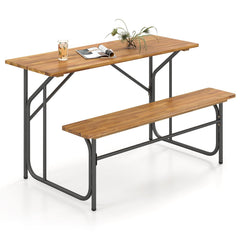Acacia Wood Patio Table Bench for 2 People One-Side Picnic Table