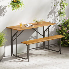 Acacia Wood Patio Table Bench for 2 People One-Side Picnic Table