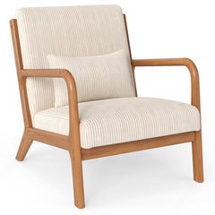 Accent Chair Corduroy Upholstered Lounge Chair with Lumbar Pillow-Beige