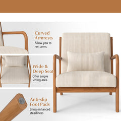 Accent Chair Corduroy Upholstered Lounge Chair with Lumbar Pillow-Beige