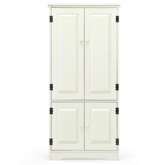 Accent Floor Storage Cabinet with Adjustable Shelves Antique 2-Door-Cream White
