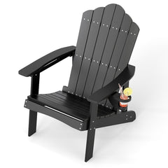 Outdoor Adirondack Chair with Built-in Cup Holder for Backyard Porch-Black