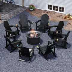 Outdoor Adirondack Chair with Built-in Cup Holder for Backyard Porch-Black