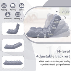 Adjustable 14-position Cushioned Floor Chair-Gray