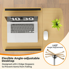 Adjustable Angle Height Rolling Laptop Table-Natural