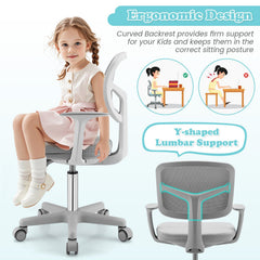 Adjustable Desk Chair with 5 Rolling Casters for Kids-Gray