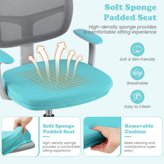 Adjustable Desk Chair with Auto Brake Casters for Kids-Turquoise