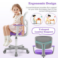 Adjustable Desk Chair with Auto Brake Casters for Kids-Purple
