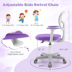 Adjustable Desk Chair with Auto Brake Casters for Kids-Purple
