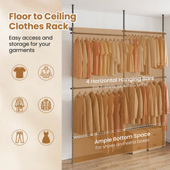 Adjustable Floor to Ceiling Clothes Rack with 4 Hanging Rods-Black
