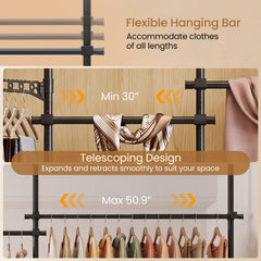 Adjustable Floor to Ceiling Clothes Rack with 4 Hanging Rods-Black