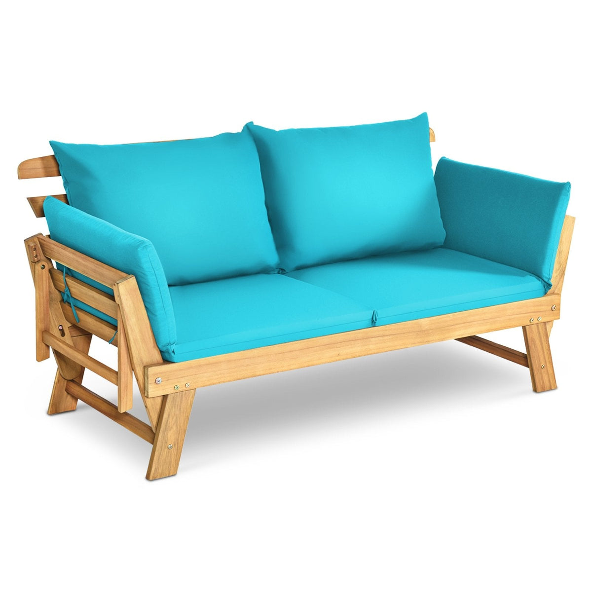 Adjustable, Patio Convertible Sofa with Thick Cushion-Turquoise