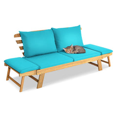 Adjustable, Patio Convertible Sofa with Thick Cushion-Turquoise