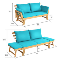 Adjustable, Patio Convertible Sofa with Thick Cushion-Turquoise