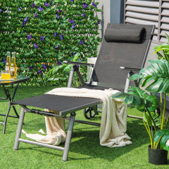 Folding Aluminium Chaise Lounge with Wheels and 7 Level Backrest