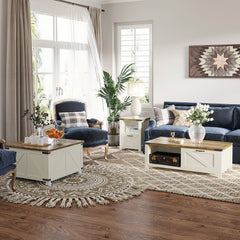 Farmhouse Coffee Table, Square Center Table with Flip-top Lids, Hidden Storage Compartment and Wooden Legs, Oak