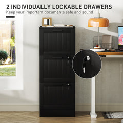2 Drawer Filing Cabinet with Lock, Office Storage Cabinet with Adjustable Hanging Bars for A4 Letter Size Files, Black
