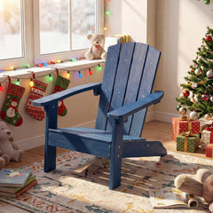 All-Weather HIPS Kid's Adirondack Chair with with High Backrest and Armrests-Blue