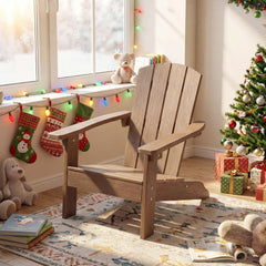 All-Weather HIPS Kid's Adirondack Chair with with High Backrest and Armrests-Brown