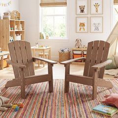 All-Weather HIPS Kid's Adirondack Chair with with High Backrest and Armrests-Brown