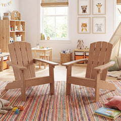 All-Weather HDPE Kid's Adirondack Chair with with High Backrest and Armrests-Natural