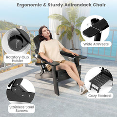 All-Weather HIPS Patio Adirondack Lounge Chair with Retractable Footrest-Black