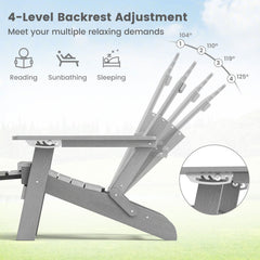 All-Weather HIPS Patio Adirondack Lounge Chair with Retractable Footrest-Gray