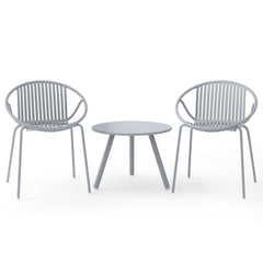 3 Piece Gray Resin Patio Conversation Set with 2 Round Back Chairs and Round Coffee Table