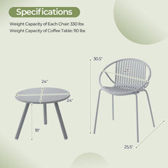 3 Piece Gray Resin Patio Conversation Set with 2 Round Back Chairs and Round Coffee Table