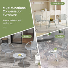 3 Piece Gray Resin Patio Conversation Set with 2 Round Back Chairs and Round Coffee Table
