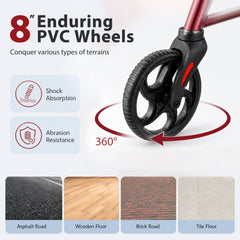 2-in-1 Adjustable Folding Handle Rollator Walker with Storage Space-Red