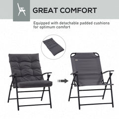 Set of 2 Outdoor Folding Chairs with Adjustable Backrest, Padded Camping Chairs for Outdoor Events, Grey