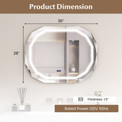 Anti-Fog Bathroom Mirror with 3 Color LED Light Memory Function