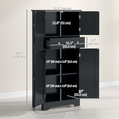 50.5" Kitchen Storage Cabinet, Modern Kitchen Pantry Cabinet with 4 Doors, Drawer, Adjustable Shelf, Black