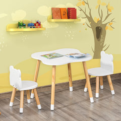 Kids Wooden Table and 2 Chairs Set, 3-Piece Dining Table with Bear Shape and Rounded Corners for 1-4 Years, White