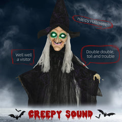 6' Life Size Black Witch Outdoor Halloween Decoration, Halloween Prop w/ Light Up Eyes