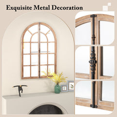 Arched Window Pane Farmhouse Wall Mounted Decorative Mirror-Nature