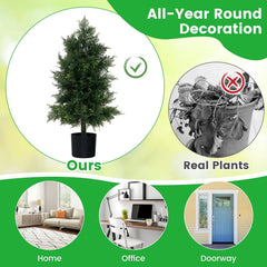 Artificial Cedar Topiary Tree with Plastic Nursery Pot for Porch and Office